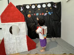 Preschooler exploring space